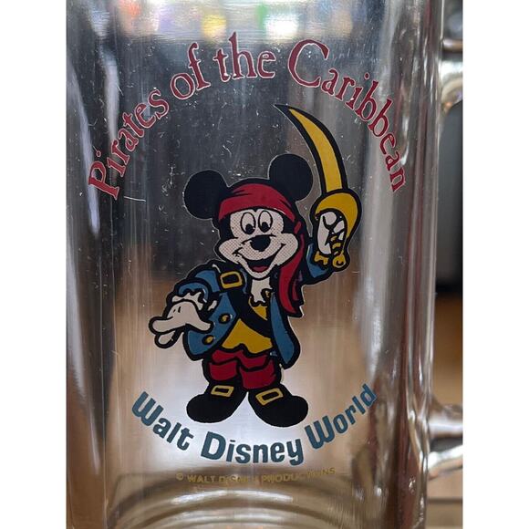 Walt Disney Attraction 5.5” Glass Mug Pirates of the Carribean and Mickey Mouse - Picture 1 of 4